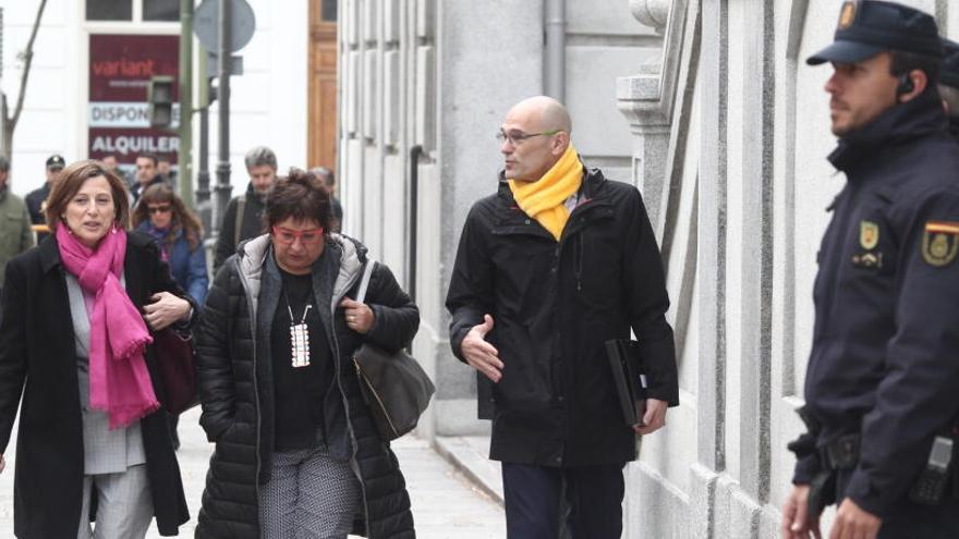 Forcadell, Bassa y Romeva a su llegada al Supremo este viernes.