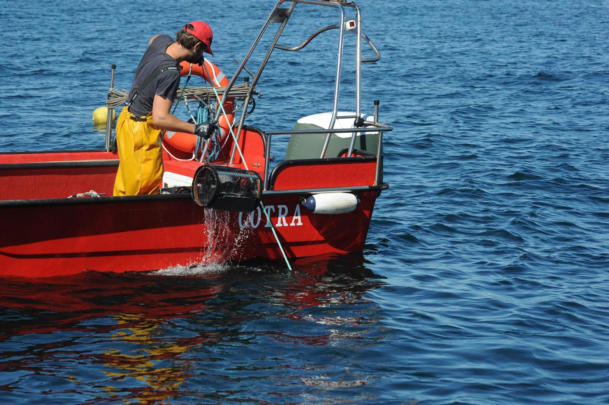 Pesca de nécora en la ría.