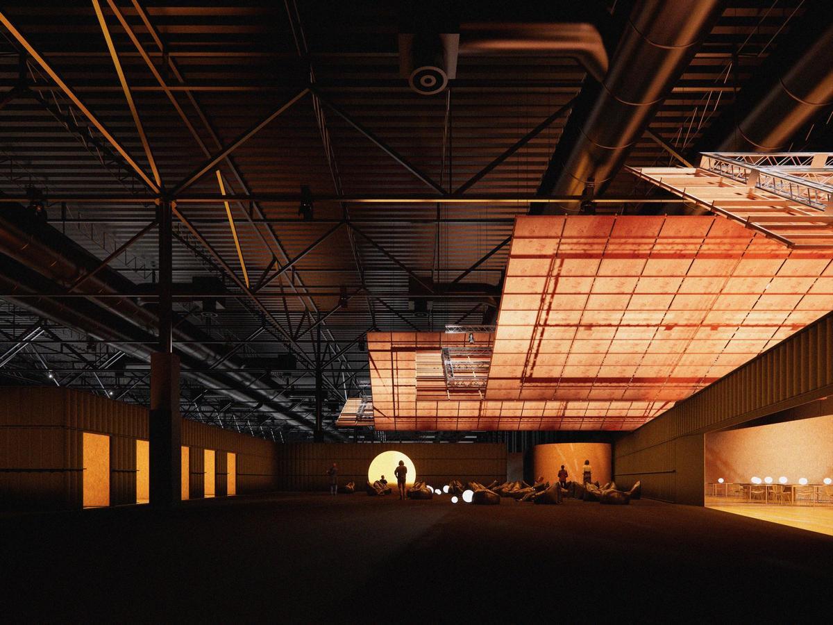 Vista general del lounge de ARCO este año realizado con madera de bosques gallegos ardidos y diseñado por arquitectos entre los que se encuentra el pontevedrés Mnauel Bouzas.