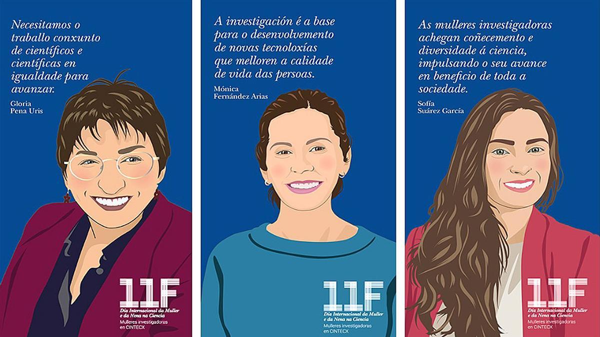 Gloria Pena, Mónica Fernández y Sofía Suárez son algunas de las protagonistas de la exposición "Mujeres investigadoras Cintecx".