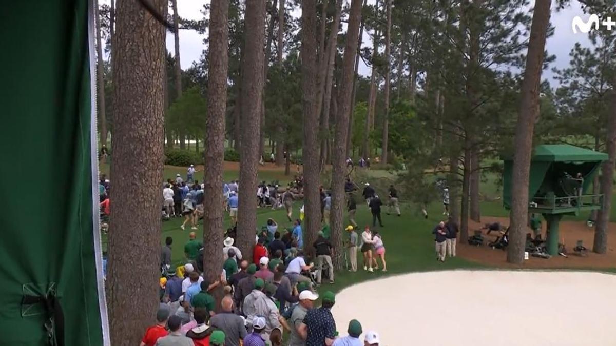 Un árbol cae cerca del público en el Masters de Augusta.