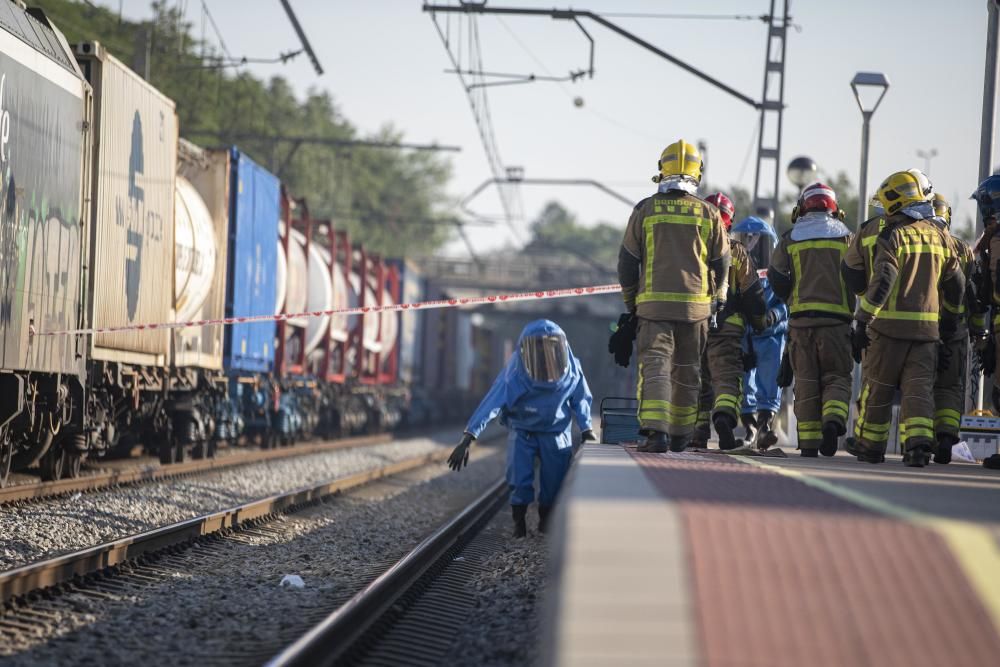 Fuita d'una matèria perillosa en un tren de mercaderies a Riudellots de la Selva