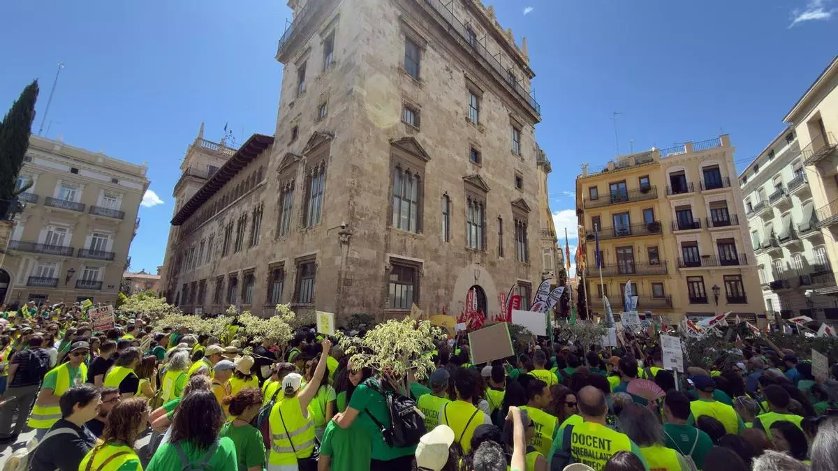 Una marea de docentes protesta frente al Palau de la Generalitat