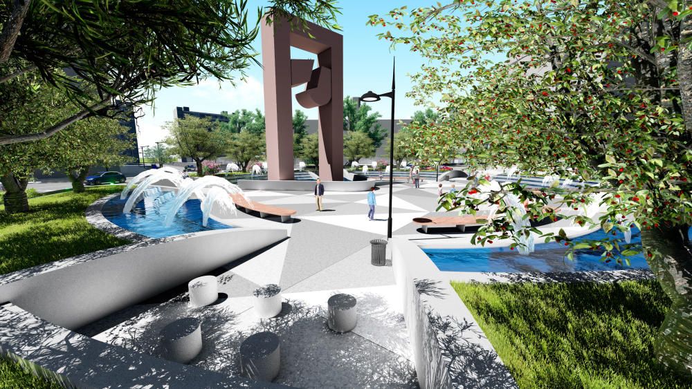 El Concello transforma Praza de América con una novedosa rotonda peatonal con jardines.