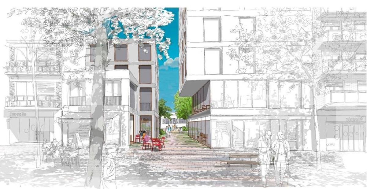 Recreación virtual de un pasaje que permitirá que una nueva plaza conecte la Rambla con la isla del Centro Cultural y la Casa de las Familias