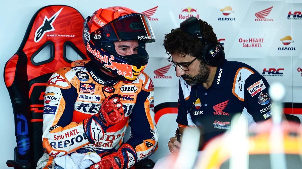 Márquez, en el box del Repsol Honda