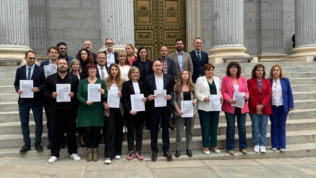 Los diputados de las cinco formaciones que suscriben el recurso al Constitucional contra el decreto de l'Horta del Consell de Mazón.