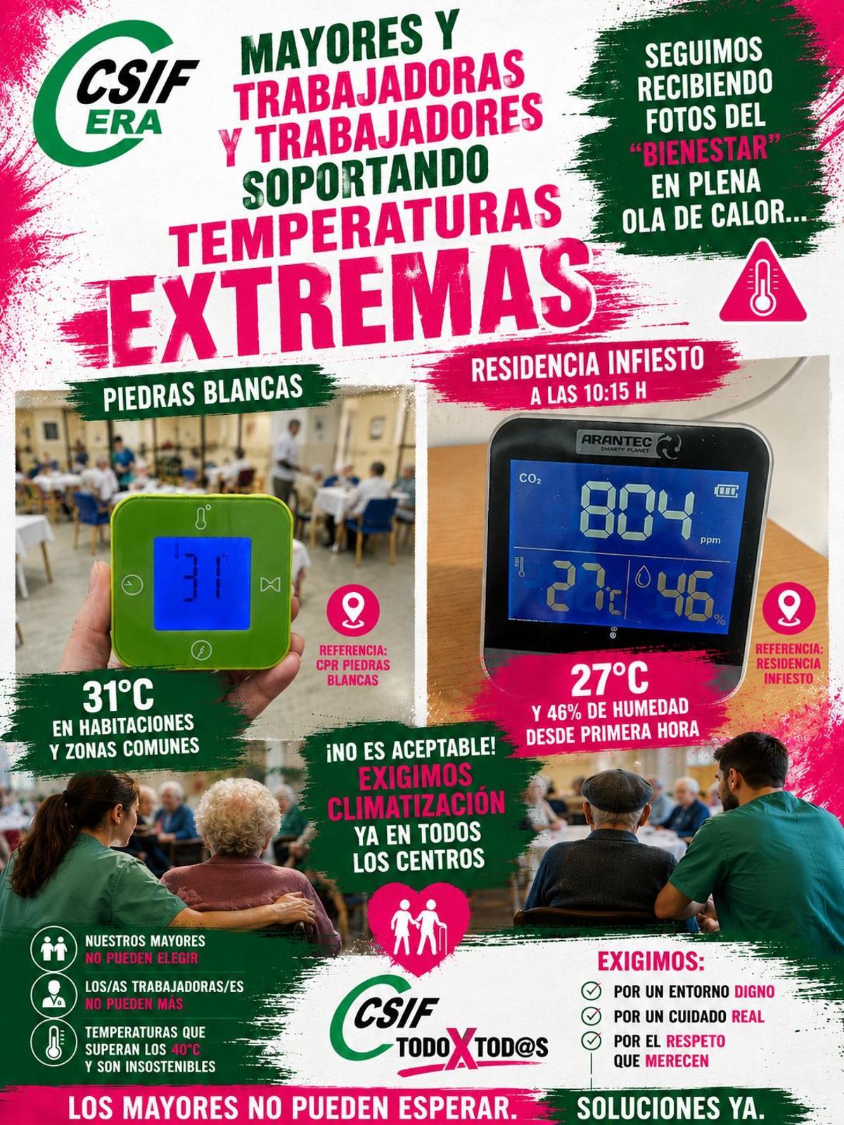 Uno de los avisos de alerta de calor de los trabajadores del ERA.