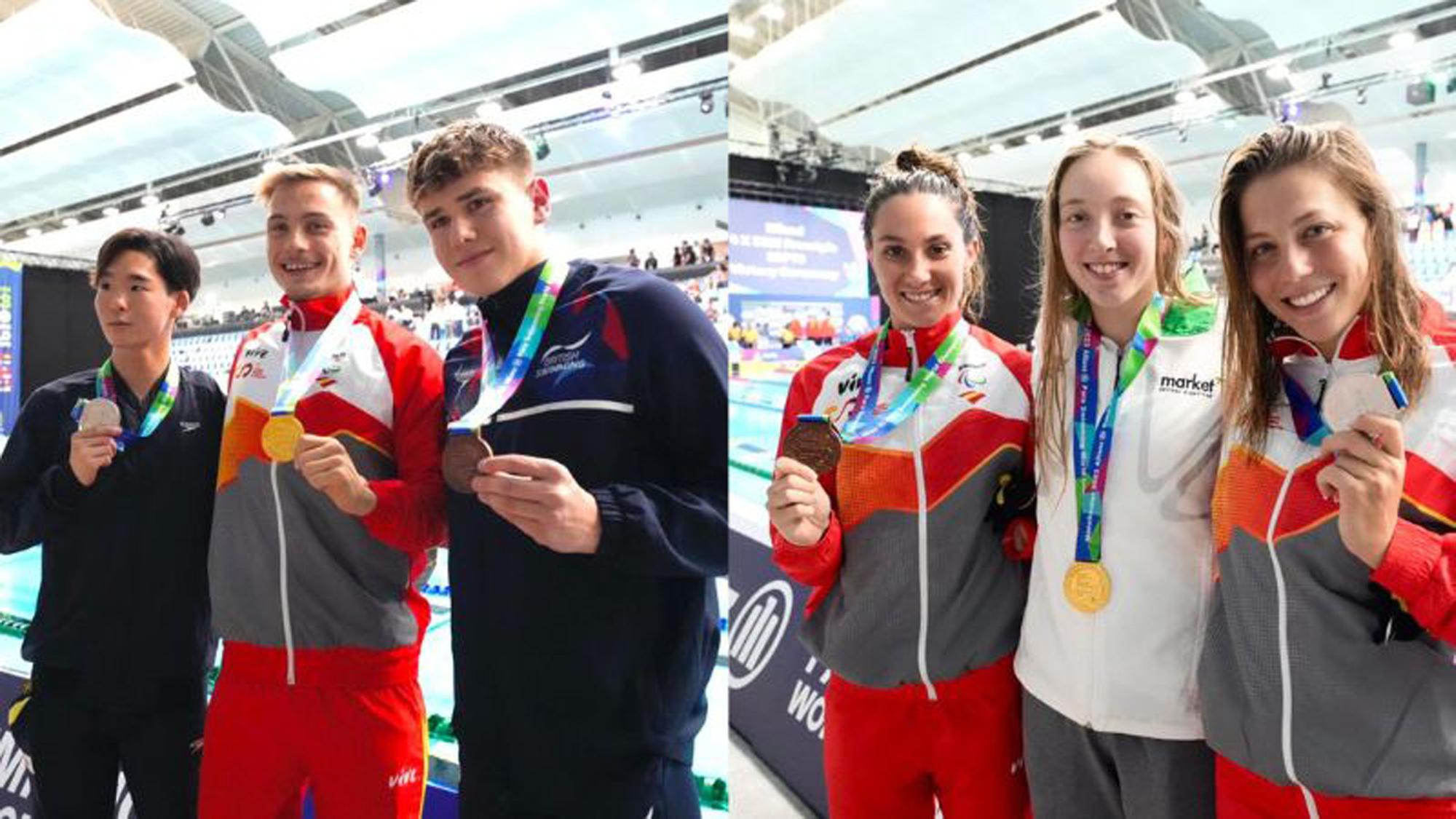 Los nadadores españoles posan orgullosos con sus medallas.