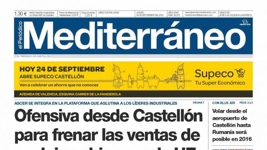 ‘Ofensiva desde Castellón para frenar las ventas de azulejos chinos en la UE’, hoy en portada de ‘Mediterráneo’