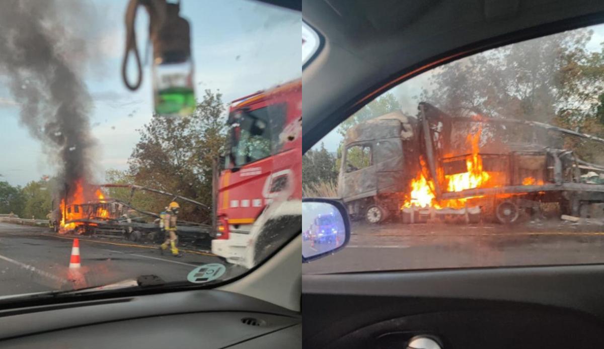 L’incendi d’un camió talla l’AP-7 a Castellet i la Gornal