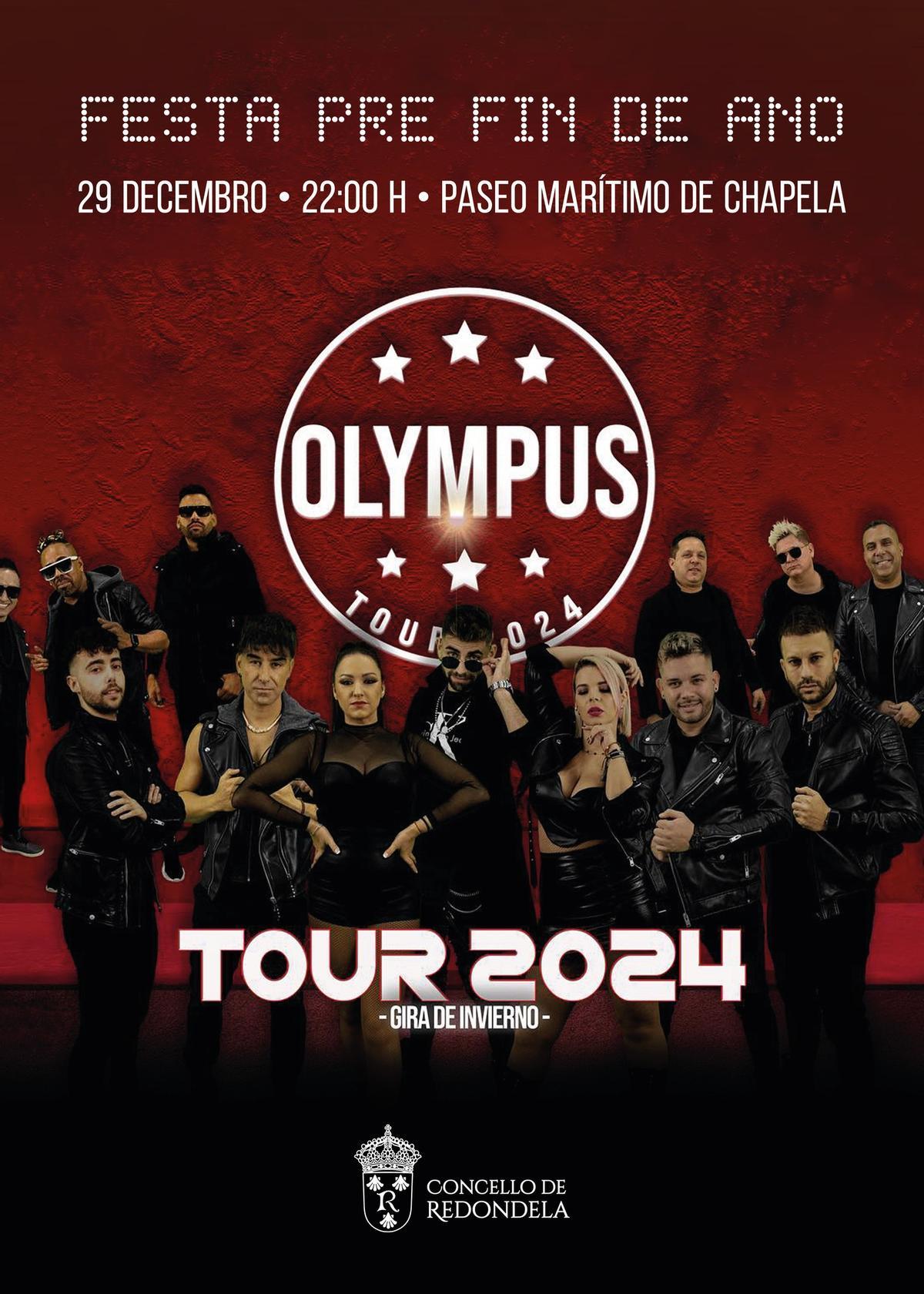 La orquesta Olympus actuará en la fiesta de pre Fin de Año 2023 de Redondela el viernres 29 de diciembre.