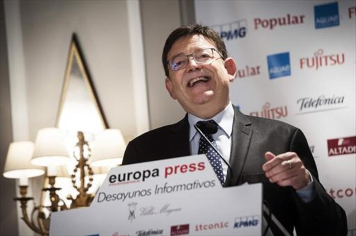 El president valencià, Ximo Puig, ahir durant la conferència que va pronunciar a Madrid.