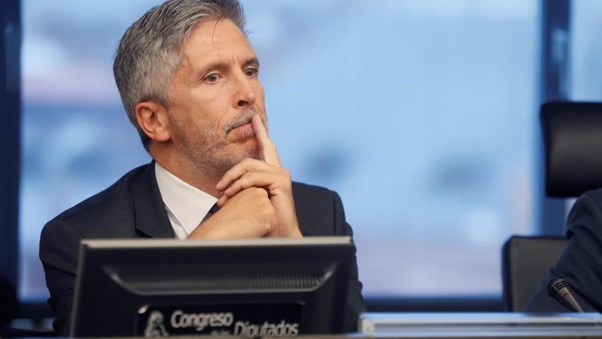 El ministro del Interior, Fernando Grande-Marlaska, durante su comparecencia en el Congreso.