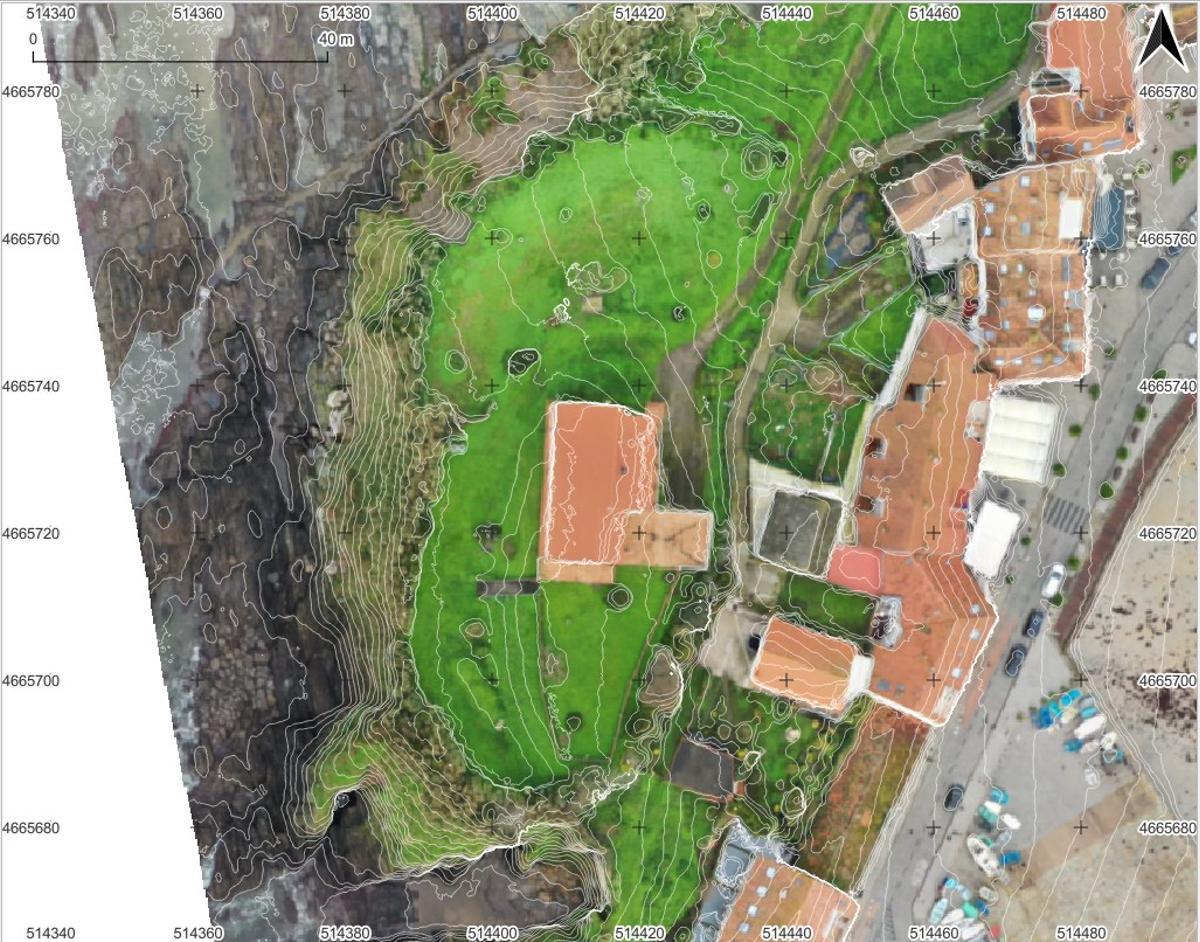 Ortofoto del promontorio donde se ubica el asentamiento castrexo y romano que permitirá delimitar la muralla y construcciones.