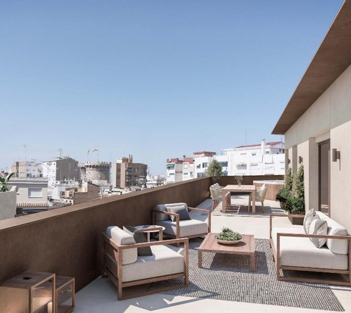 Recreación de la terraza de uno de los áticos de la promoción Viria