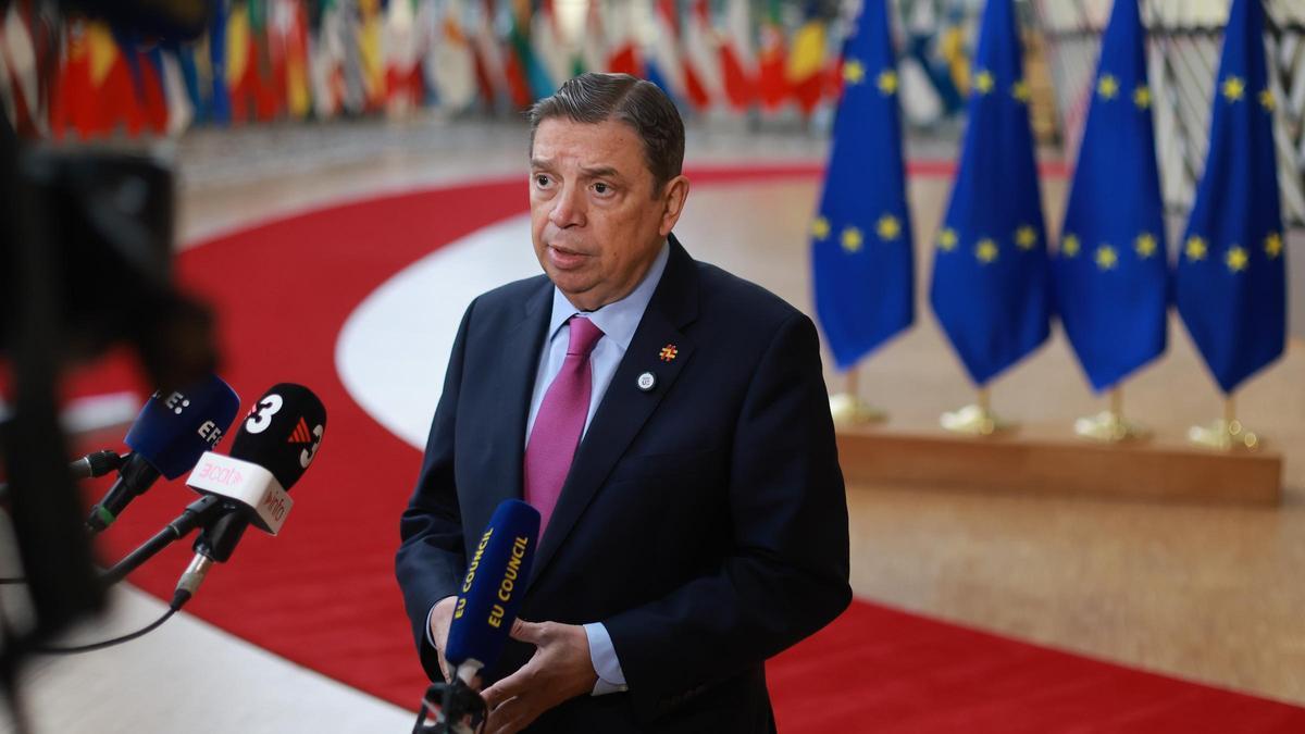 Luis Planas a su llegada a la reunión de los ministros de Agricultura y Pesca, ese jueves en Bruselas.