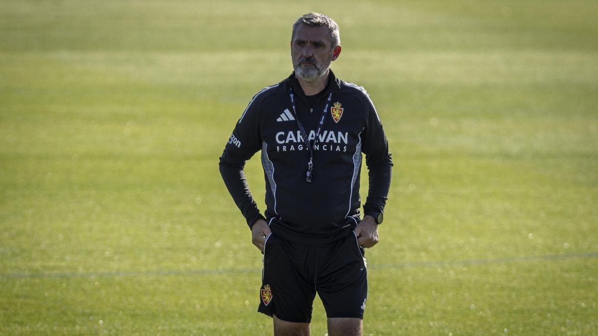 Larraz, durante un entrenamiento en el Ibercaja Estadio.
