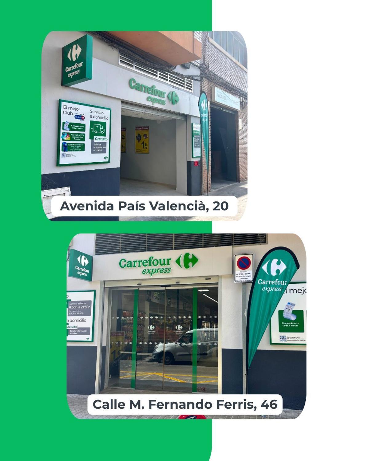 Los dos accesos al Carrefour Express de Onda.