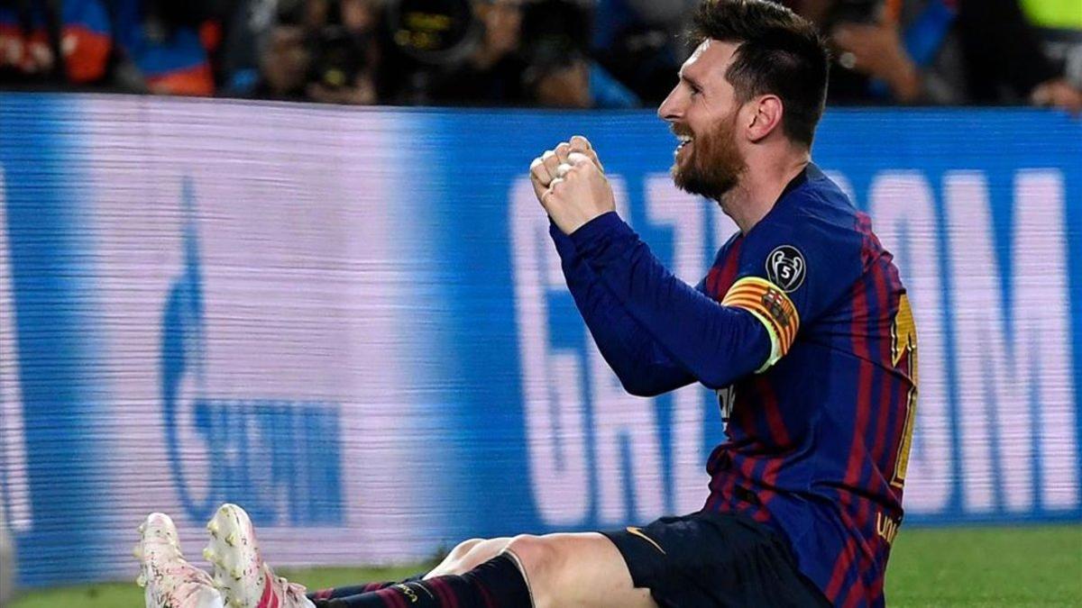 Messi celebra su gol ante el Liverpool