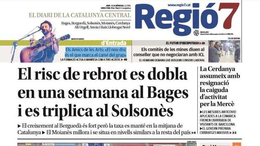 La portada de Regió7 d&#039;avui, 25 de setembre