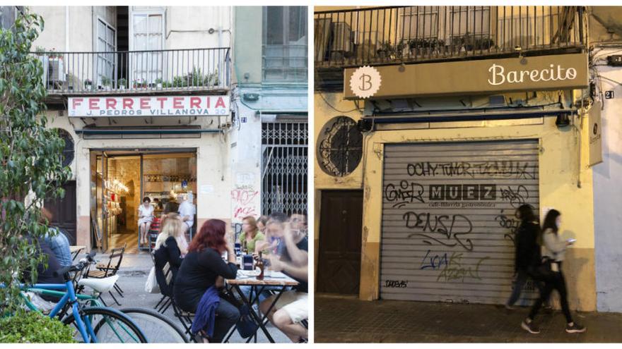 La gastro-librería Muez respetó el rótulo de la ferretería y el nuevo negocio ha tapado el antigio rótulo.