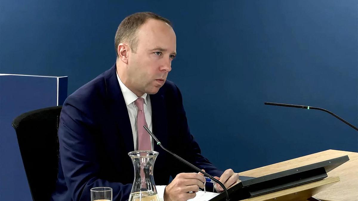 El exministro de Sanidad británico Matt Hancock, durante su intervención en la comisión del covid.