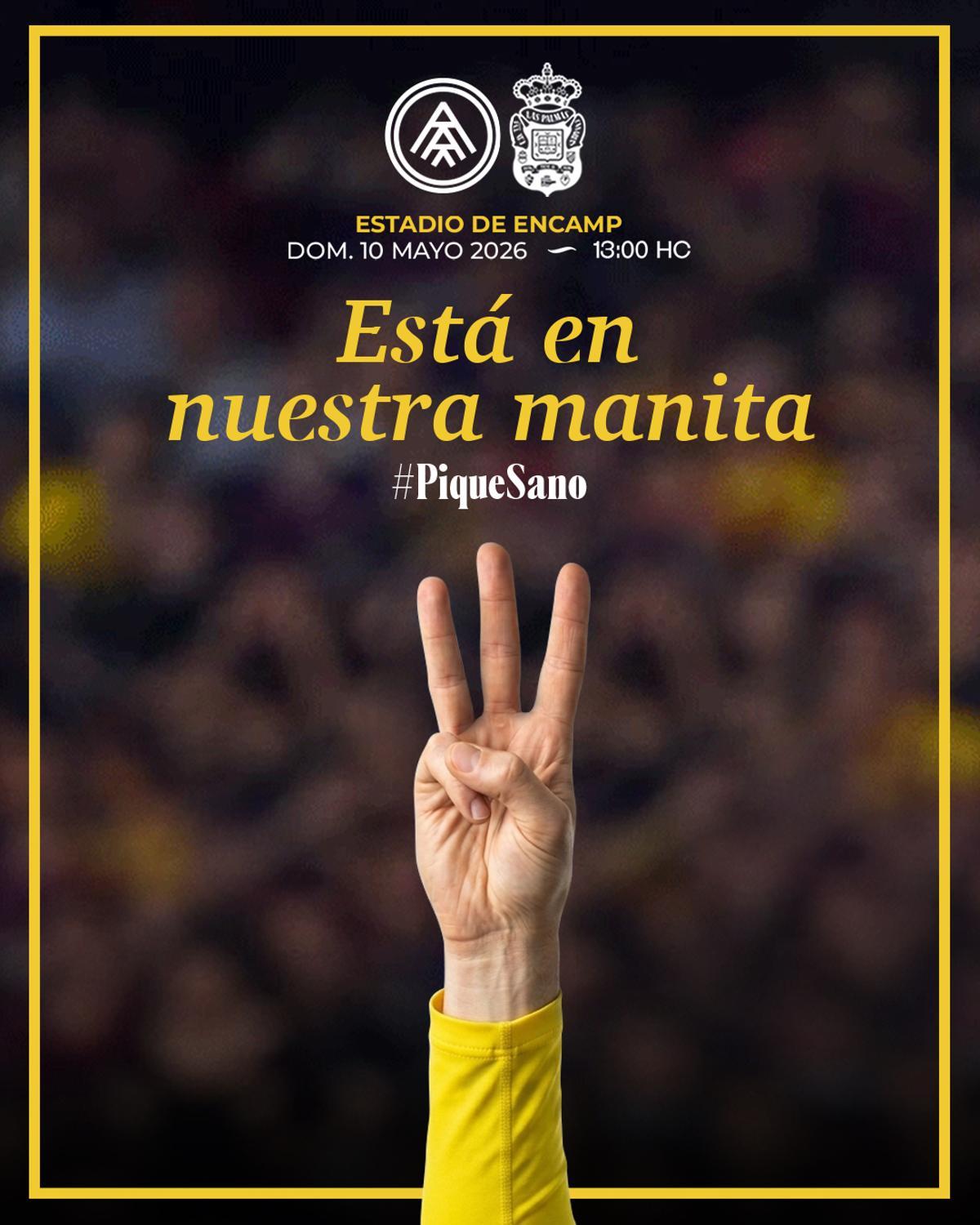 Cartel promocional del partido de la 38ª jornada de la UD en alusión a la manita de Piqué.