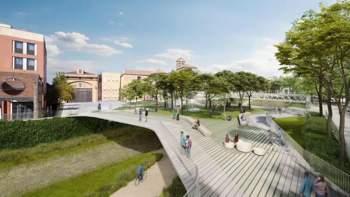 Puente peatonal proyectado sobre el río Guadalmedina