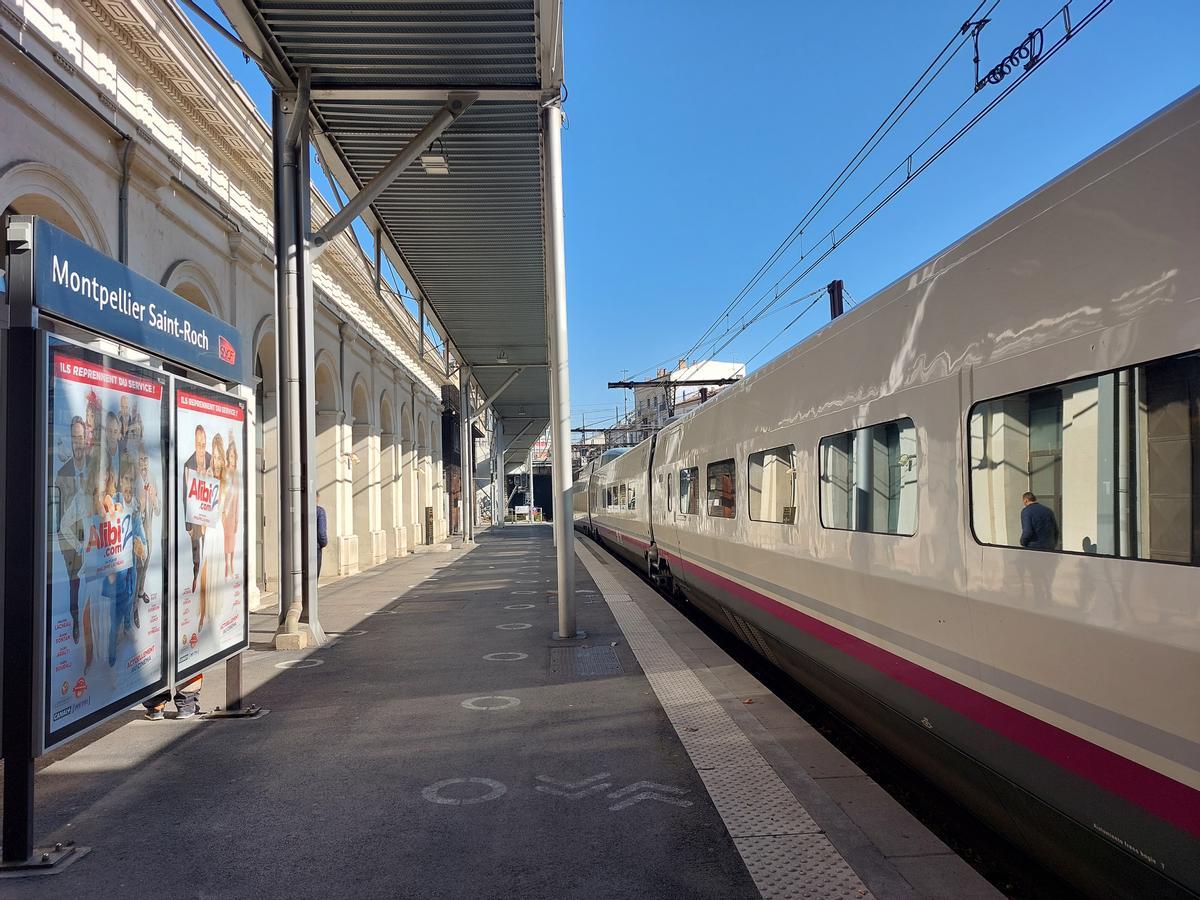 El tren, aturat a l'estació de Montpeller.