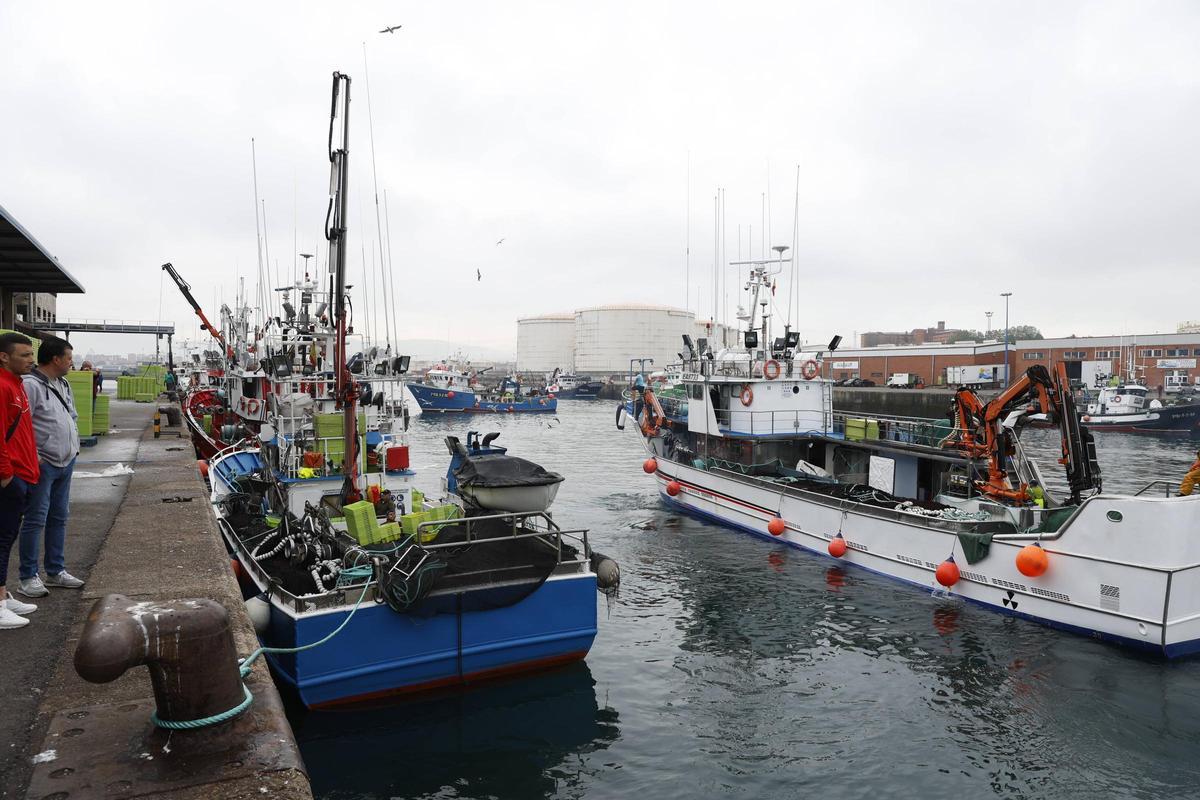Pesqueros en el Muelle de Rendiello, en El Musel.