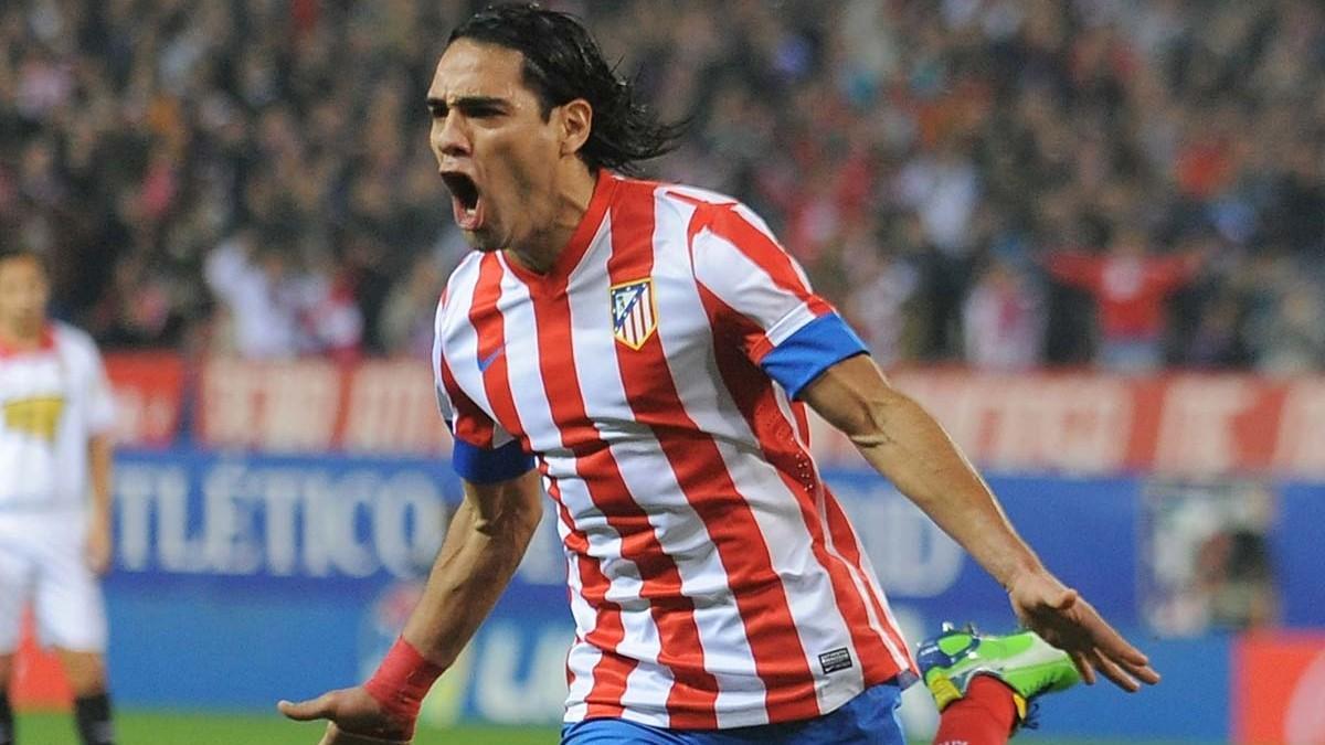 Falcao celebra un gol durante su periplo en el Atlético