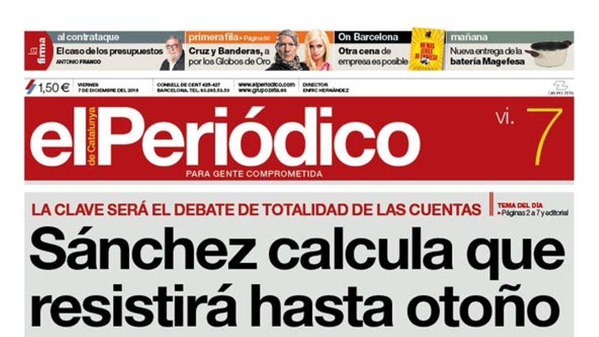 La portada de EL PERIÓDICO DE CATALUNYA del 7 de diciembre del 2018