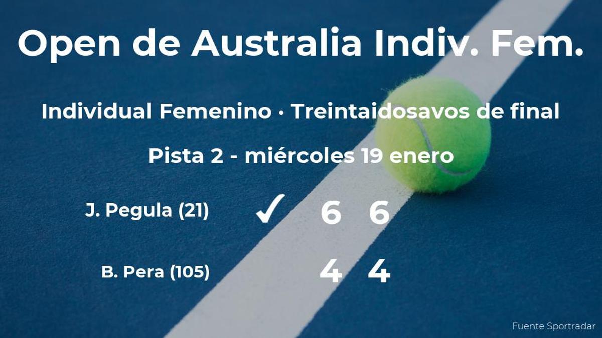 Jessica Pegula le arrebata el puesto de los dieciseisavos de final a la tenista Bernarda Pera