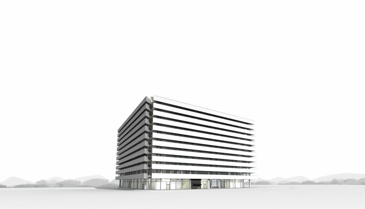 Recreación de un diseño preliminar del edificio que Ebrosa puede construir frente a Torre Zaragoza.