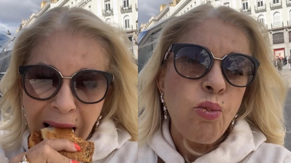 Bárbara Rey, comiéndose una empanada mientras su hijo se casa