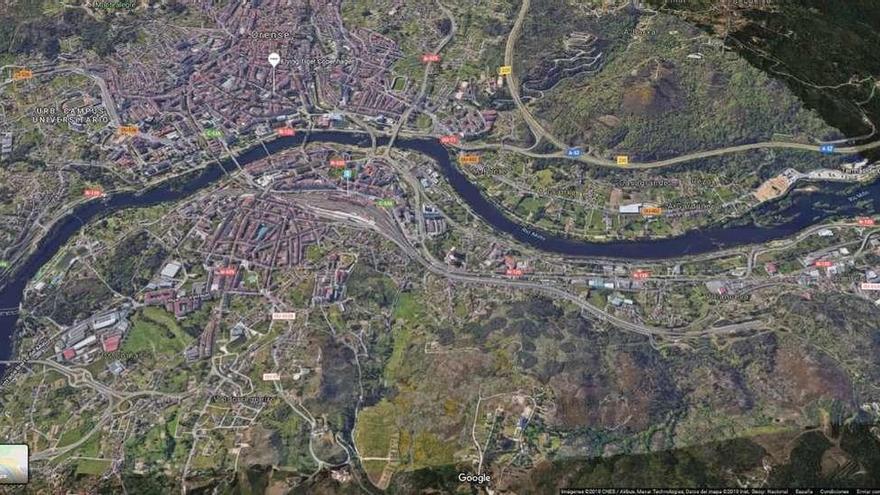 Curso fluvial del Miño a su paso por Ourense en donde quiere actuar el Concello. FDV