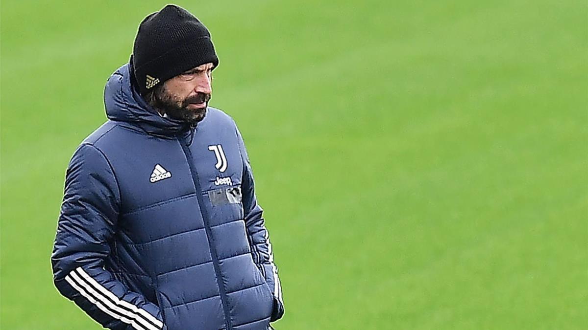 Turin (Italy)  07 12 2020 - Head coach Andrea Pirlo of Juventus reacts during a training session in Turin  Italy  07 December 2020  on the eve of the UEFA Champions League group stage soccer match against FC Barcelona  (Liga de Campeones  Italia) EFE EPA ALESSANDRO DI MARCO