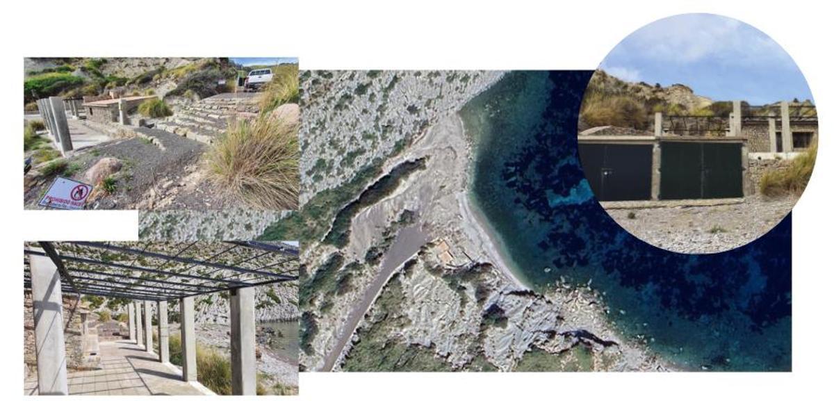 Montaje elaborado por el GOB sobre las diferentes construcciones ubicadas en Cala Castell que se pretenden legalizar.