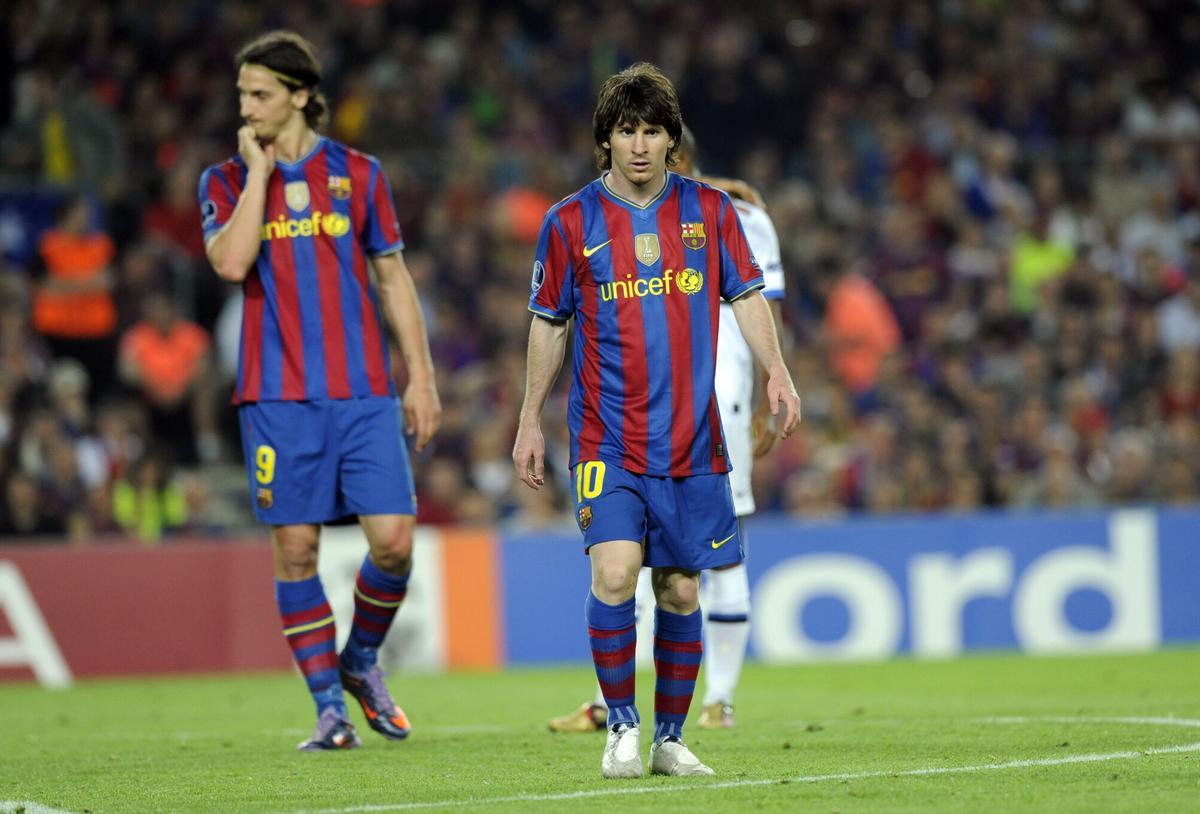 Barcelona-Internaionale28-04-2010 Foto:PACO LARGO. zlatan ibrahimovic - leo messi. barça. liga campeones 2009/2010 barça - inter. semifinal vuelta. deportiva decepcion 2009/2010. camp nou