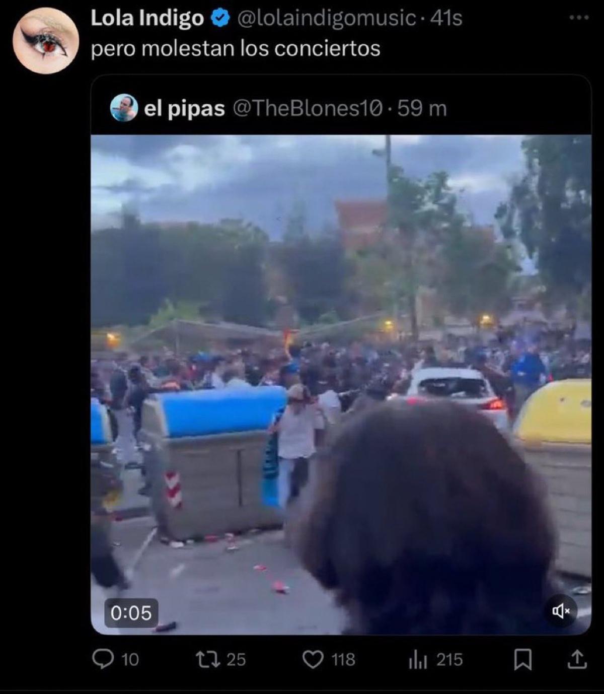 Comentario de Lola Índigo en su perfil de X.