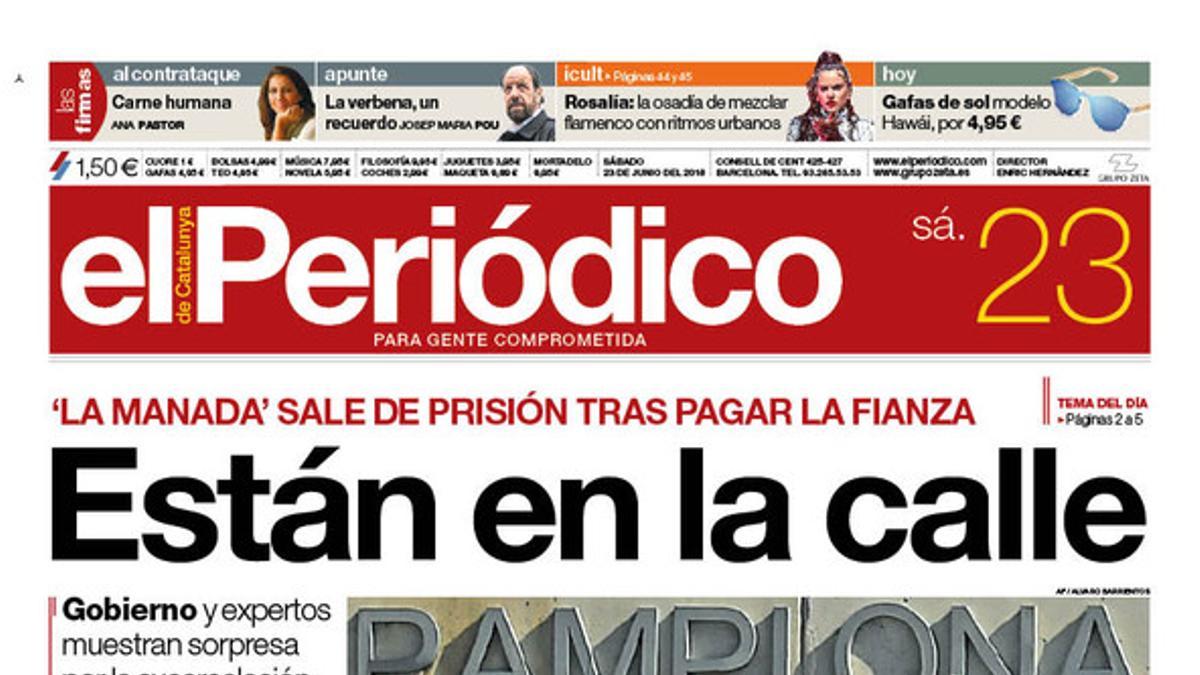 La portada de EL PERIÓDICO DE CATALUNYA del sábado, 23 de junio del 2018.