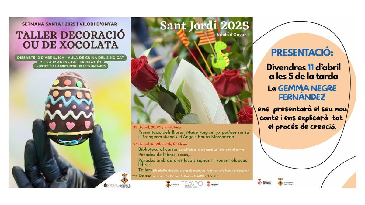 Els cartells de les activitats que organitza l'Ajuntament de Vilobí.