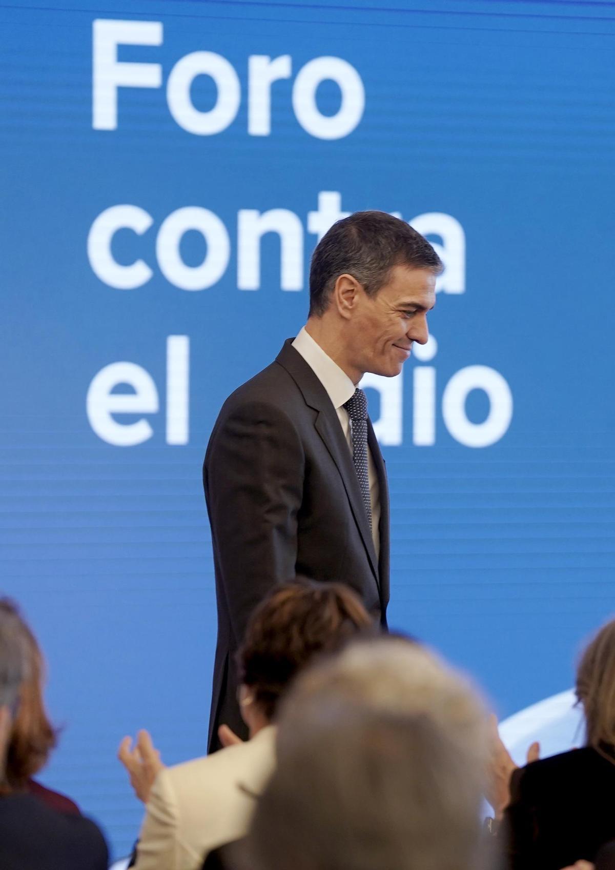 Pedro Sánchez, presidente del Gobierno, durante la inauguración del Foro contra el odio.