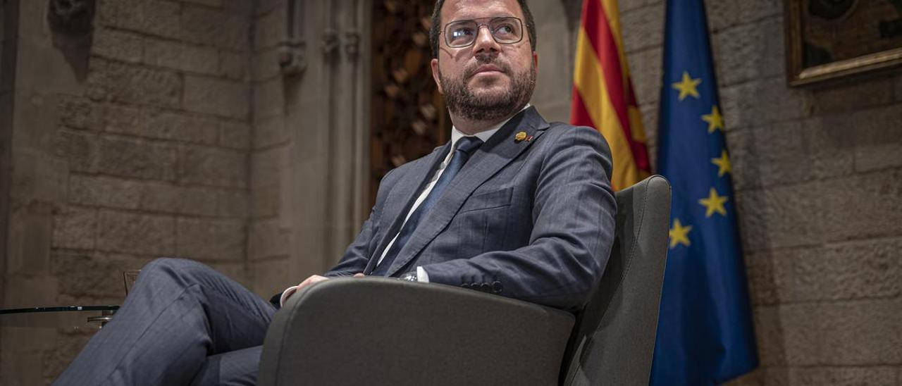 El president de la Generalitat de Cataluña, Pere Aragonès, en una entrevista con EL PERIÓDICO.