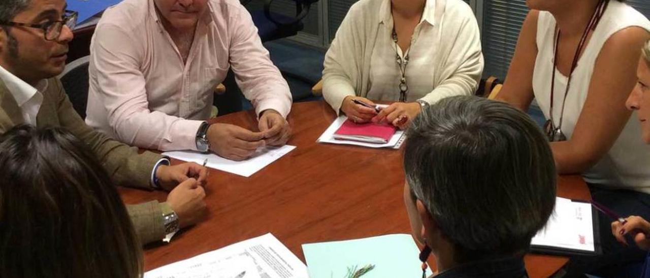 reuniones sin &quot;el jefe&quot;. Los concejales del PP continúan su actividad sin Caunedo. En la imagen, Gerardo Antuña, Fernando Fernández Ladreda (los dos a la izquierda) y Covadonga Díaz (derecha), reunidos el viernes con representantes de los trabajadores de la Auxiliar de Recaudación. lne