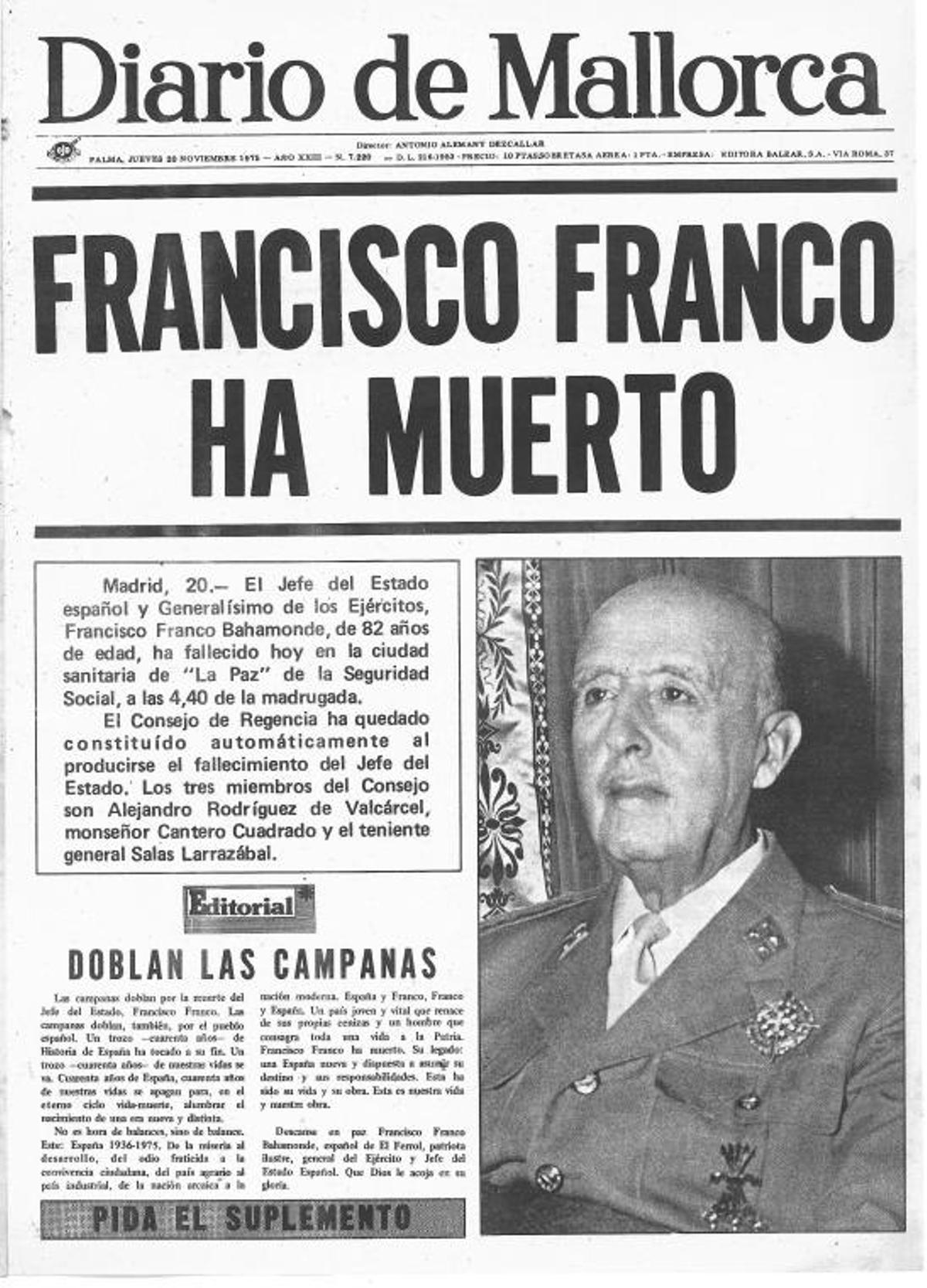 La portada completa del día 20 de noviembre de 1975 de Diario de Mallorca