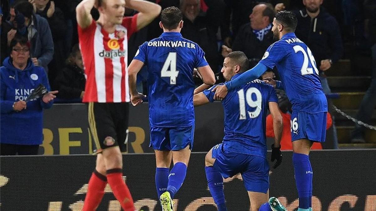 Slimani, celebrando su gol al Sunderland