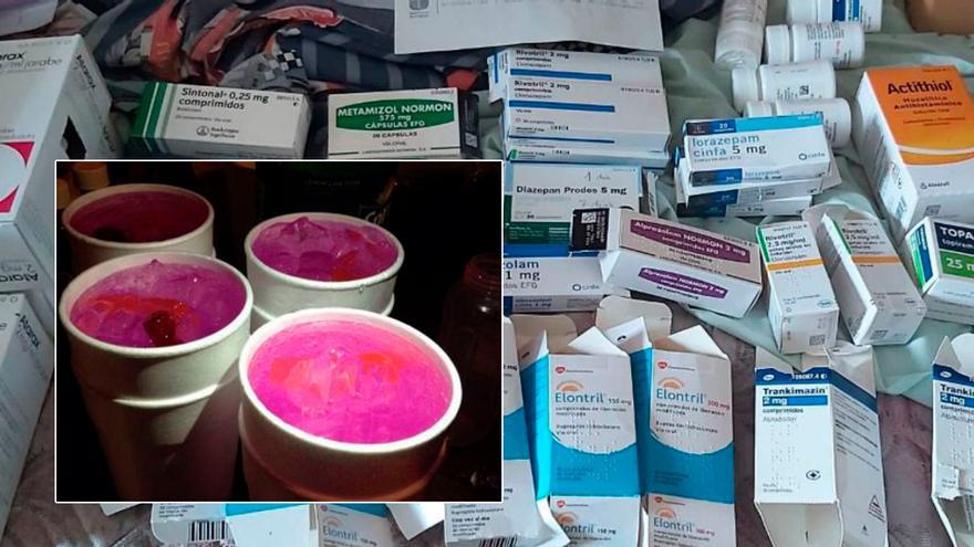 Medicamentos incautados a los detenidos en la «operación Valle». En el recuadro, «Purple Drank».