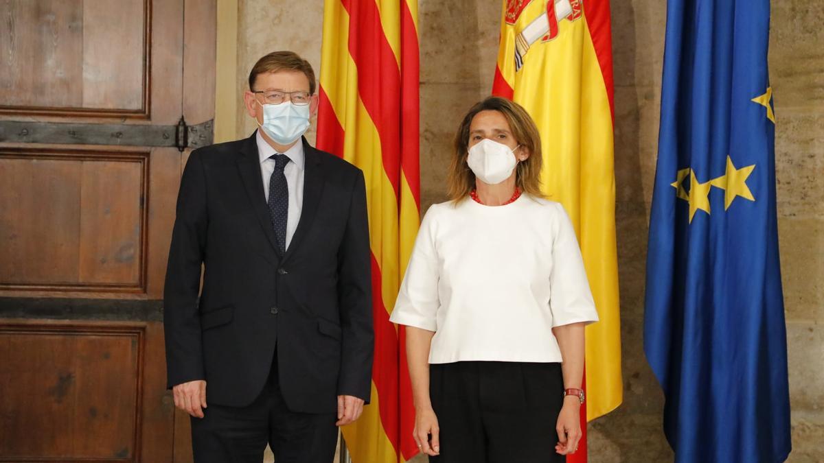 Ximo Puig y la vicepresidenta Teresa Ribera hoy en València